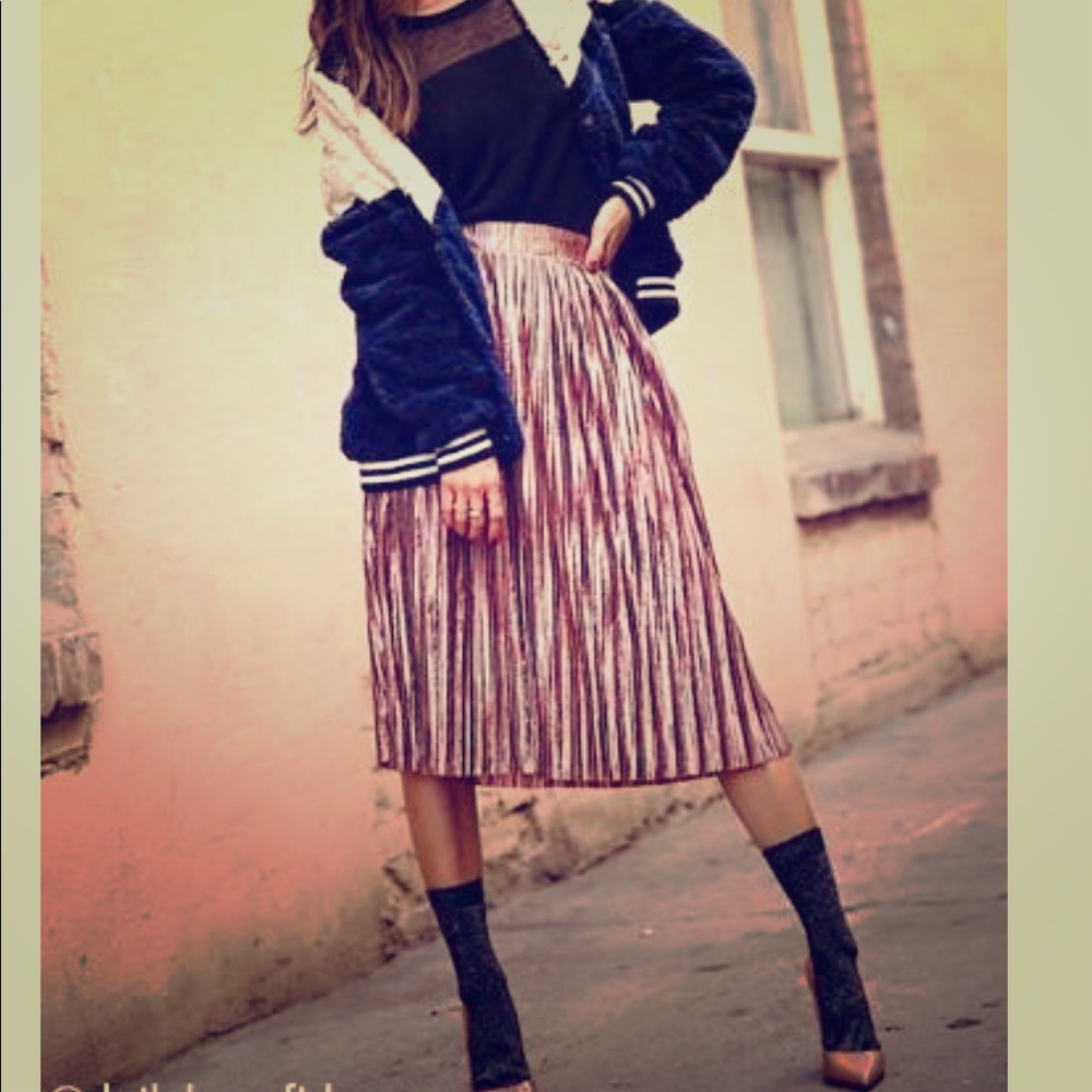 Sugar + Lips Blush Confetti Metallic Midi Skirt